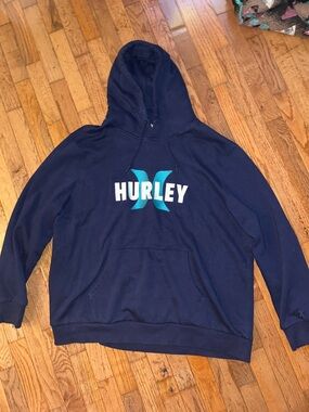 Hurley Navy Pullover Hoodie with Teal Logo